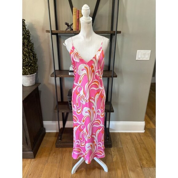 L'agence Jodie Silk Midi Slip Dress Orange Rose Abstract Swirl Womens 10 - Picture 7 of 13